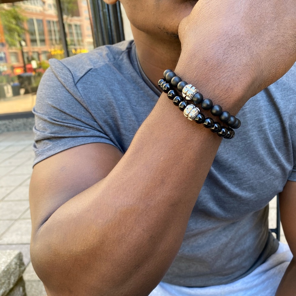 8mm Matte Onyx & Onyx Beaded Bracelets. (set of 2)